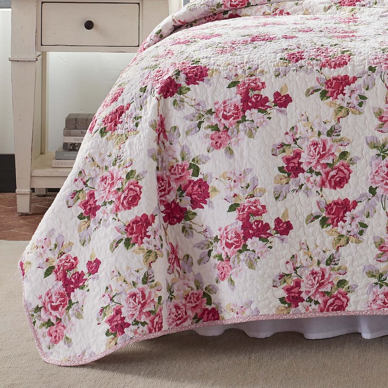 Laura Ashley Lidia Cotton Reversible Pink Quilt Set