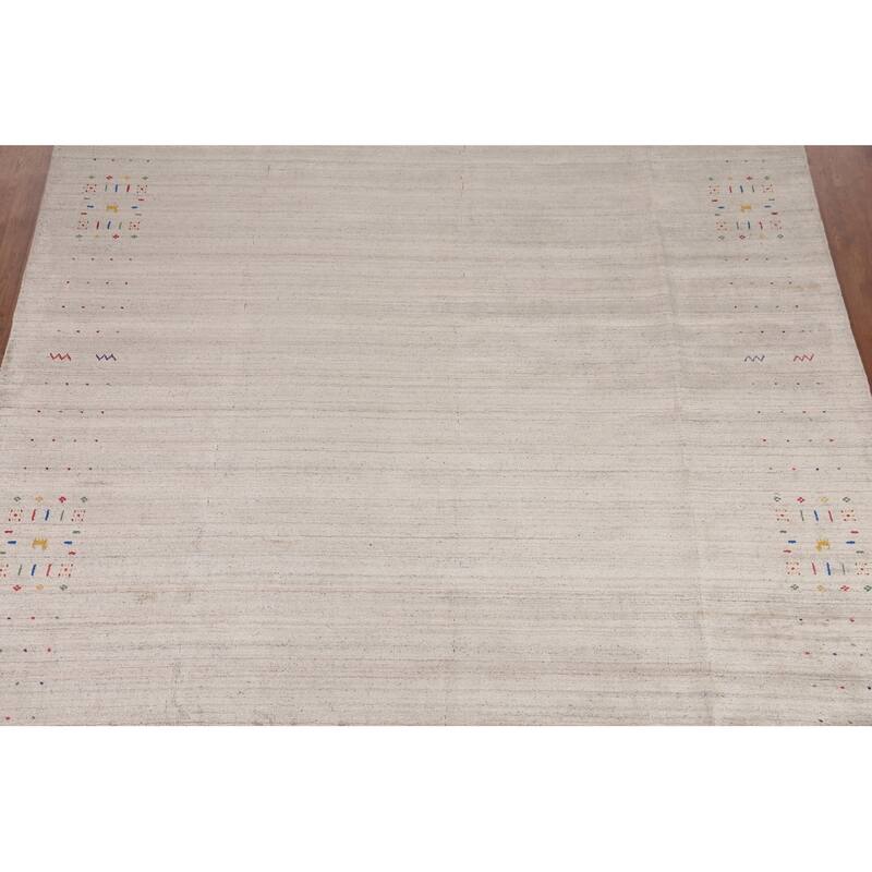 Striped Gabbeh Oriental Area Rug Hand-Knotted Wool Carpet - 8'6" x 11'7"