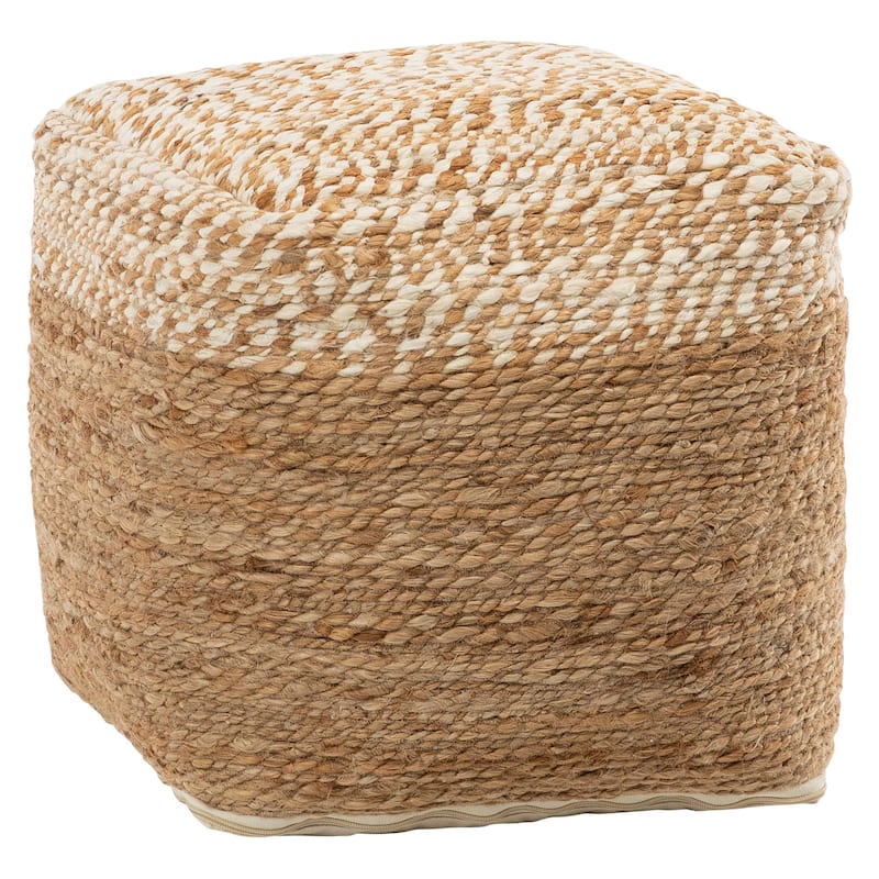 Steven Handmade Hemp Upholstered Pouf, Natural