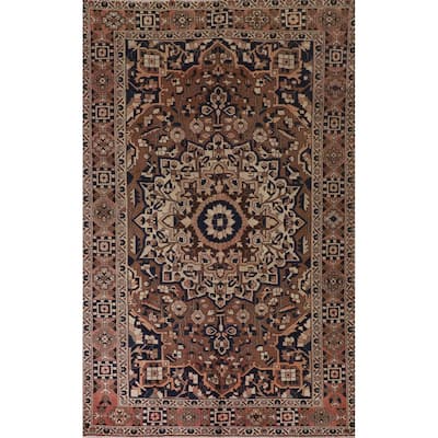 Brown Bakhtiari Persian Vintage Area Rug Hand-Knotted Wool Carpet - 6'6"x 10'1"