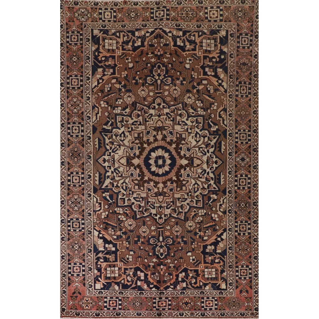 Brown Bakhtiari Persian Vintage Area Rug Hand-Knotted Wool Carpet - 6'6"x 10'1"