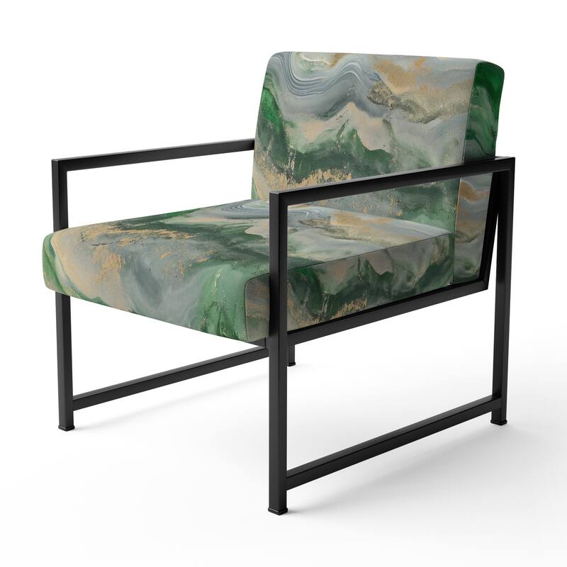 Designart "Coast Blue Sea Waves Watercolour" Upholstered Abstract Accent Chair - Modern Arm Chair For Bedroom