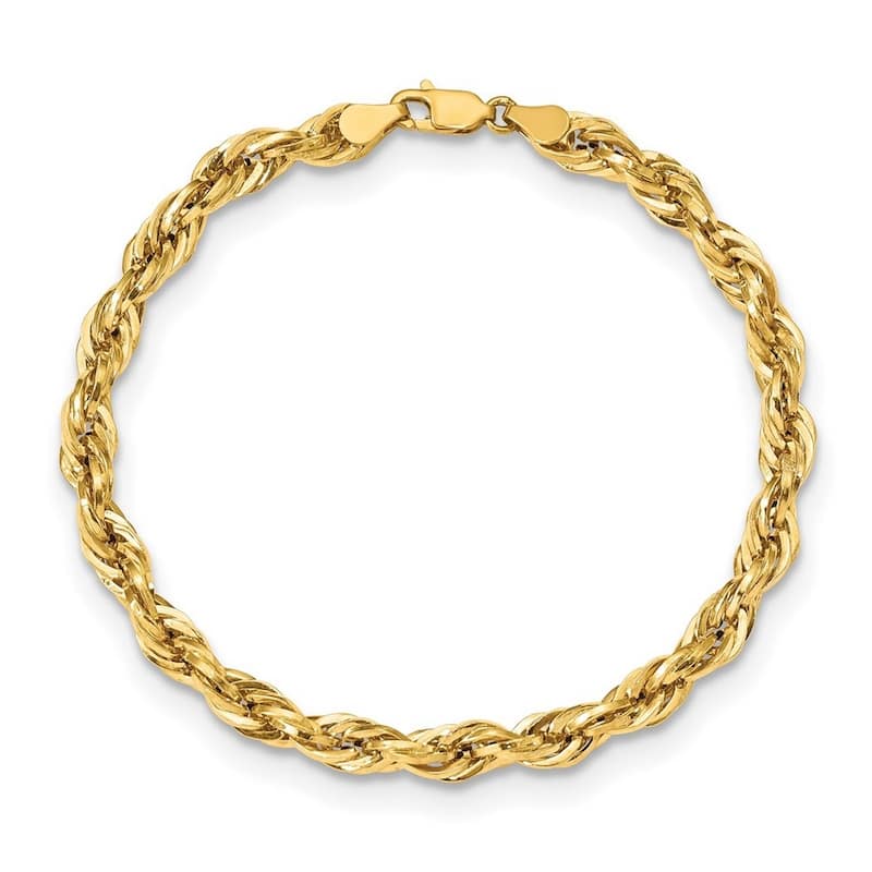 Curata 14k Yellow 5.4mm Hollow Rope Chain Bracelet 8 Inch