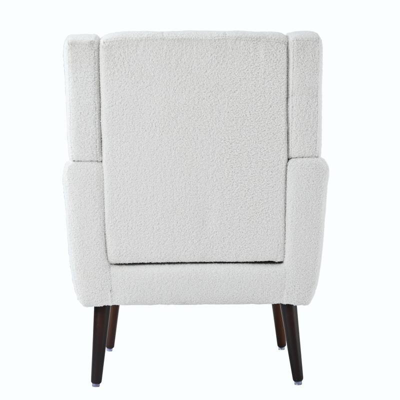 Teddy Fabric Accent Chair, Upholstered Single Sofa Chair, Lounge Reading Chair with Pillow Backrest & Tapered Wooden Legs