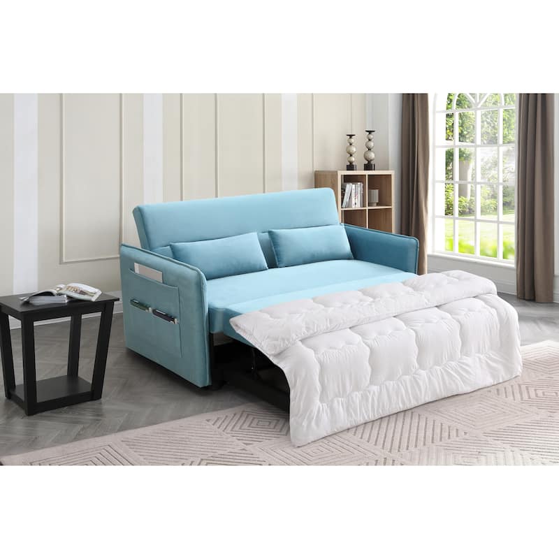 Modern Adjustable Pull Out Sofa Bed with 2 Side Pockets, 2 Pillows