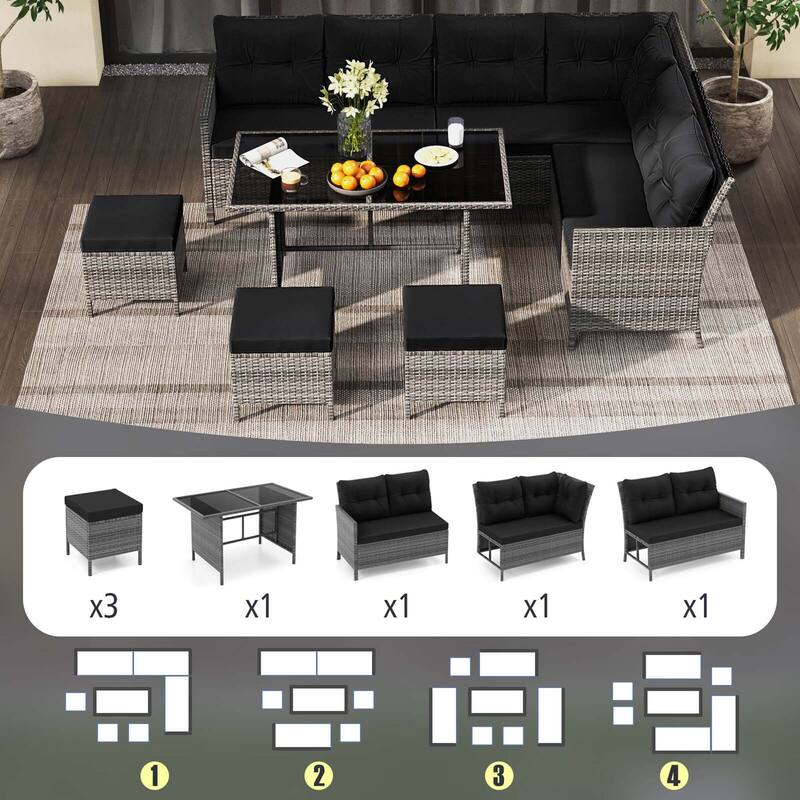 Costway 7 PCS Patio Dining Furniture Set PE Rattan Sectional Sofa Set - See Details