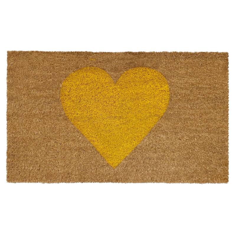 HomeRoots 24" X 48" Brown And Yellow Heart Outdoor Coir Door Mat - 24.00' X '48.00