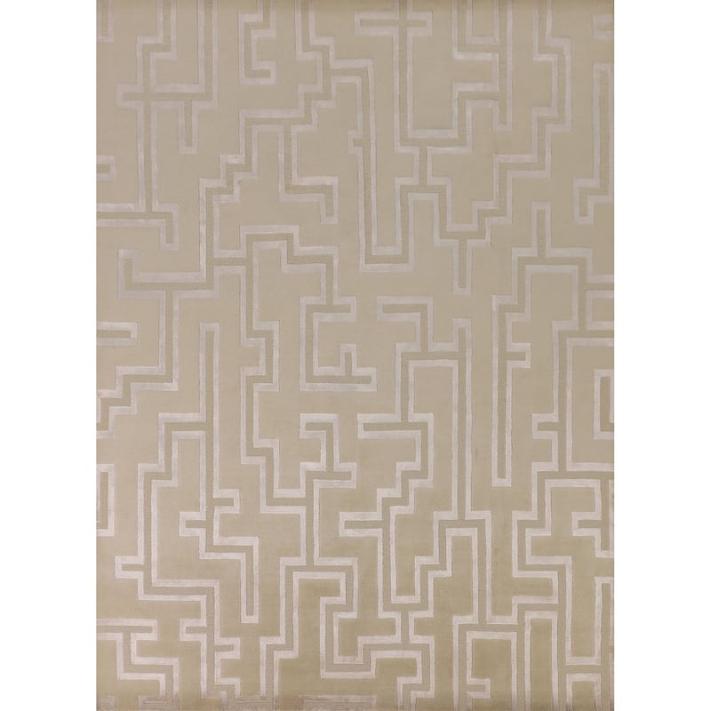 Geometric Nepalese Oriental Area Rug Handmade Wool Carpet Beige - 8'1" x 9'11"