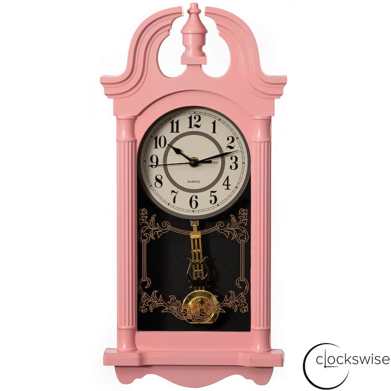 Clockswise Vintage Grandfather Wood-Looking Plastic Pendulum Decorative Battery-Operated Wall Clock Brown, for Home Decor - 20 Inch High - Pink