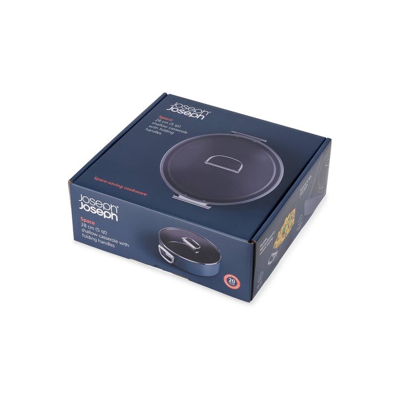 Joseph Joseph Space Ceramic Non-Stick 5 Qt. Shallow Casserole with Folding Handles and Lid