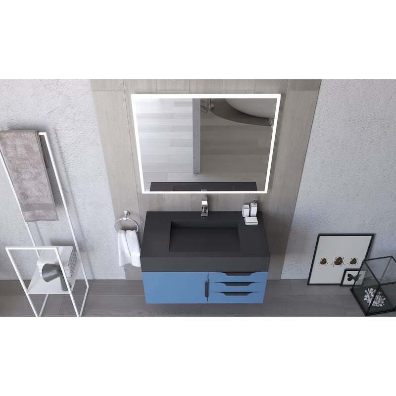 Nile 36" Wall Mounted Bathroom Vanity Set w/ Black Top