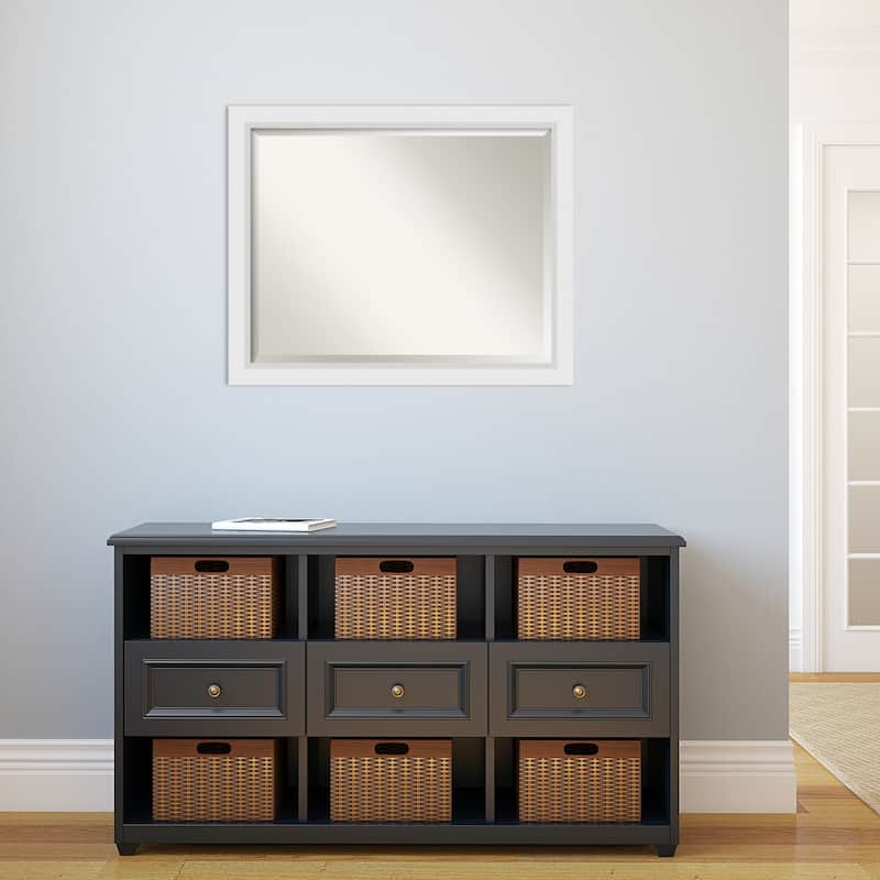 Beveled Wood Wall Mirror - Blanco White Frame - Outer Size: 31 x 25 in