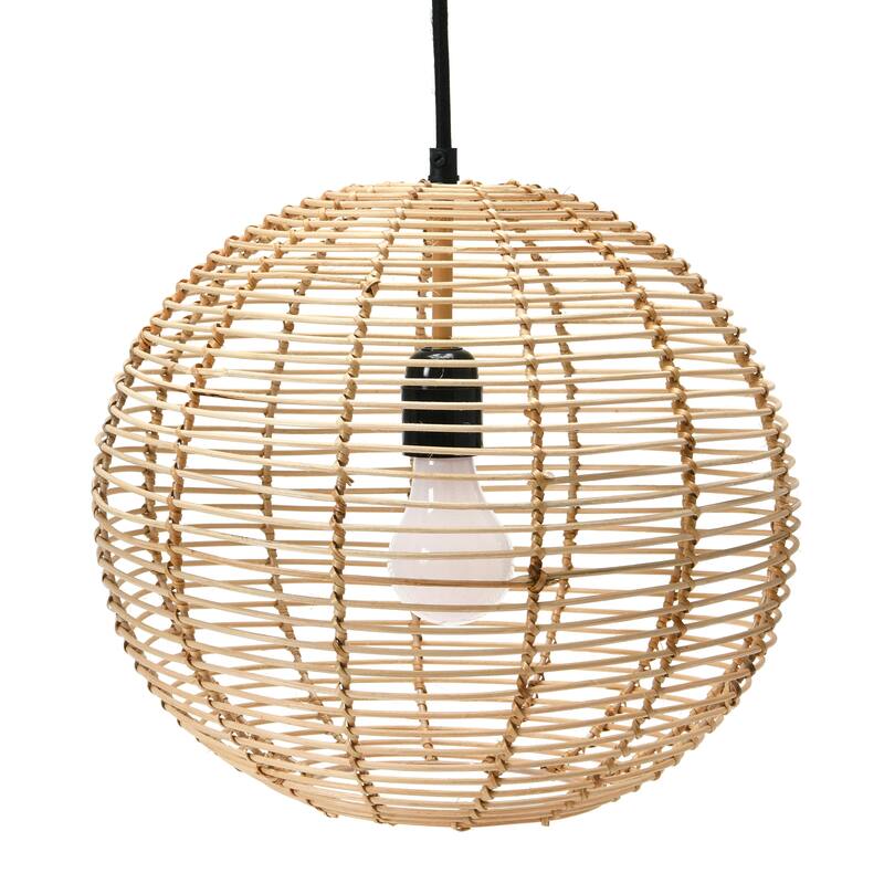 Hand Woven Rattan Ceiling Light - Natural - 13.3"L x 13.3"W x 12.0"H