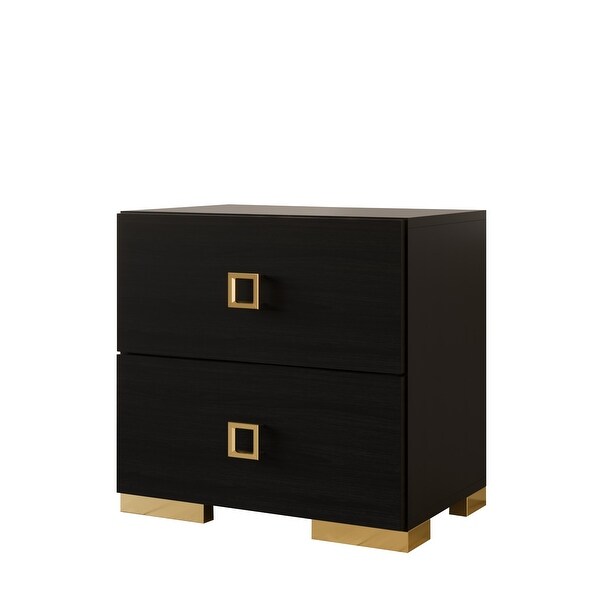 Modern 2 drawer black lacquer nightstand in gold sale