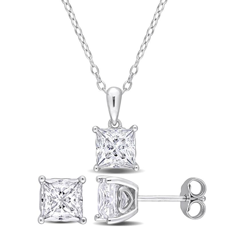 Miadora 3 3/4ct DEW Square Created Moissanite Necklace and Stud Earrings Set Sterling Silver