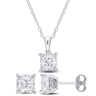 Miadora 3 3/4ct DEW Square Created Moissanite Necklace and Stud Earrings Set Sterling Silver