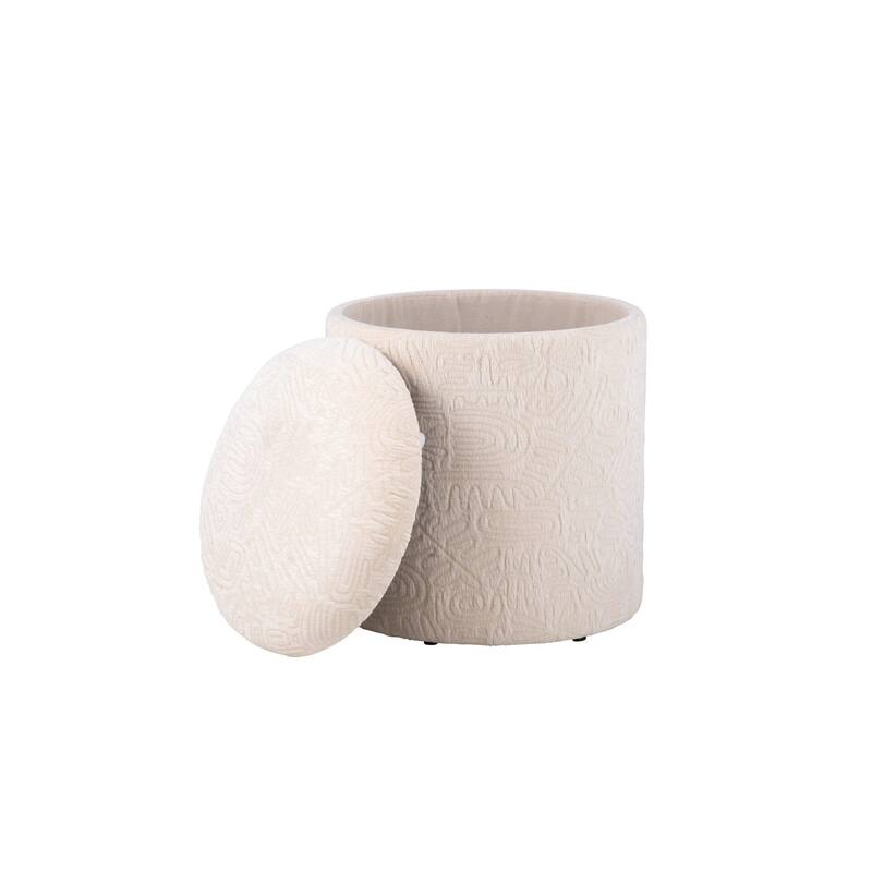 Handwoven Fabric Storage Ottoman - White