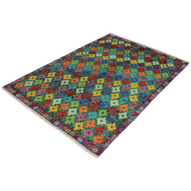 Boho Chic Balochi Mckinney Green/Blue Hand Knotted Wool Rug - 4'10'' x 6'6''