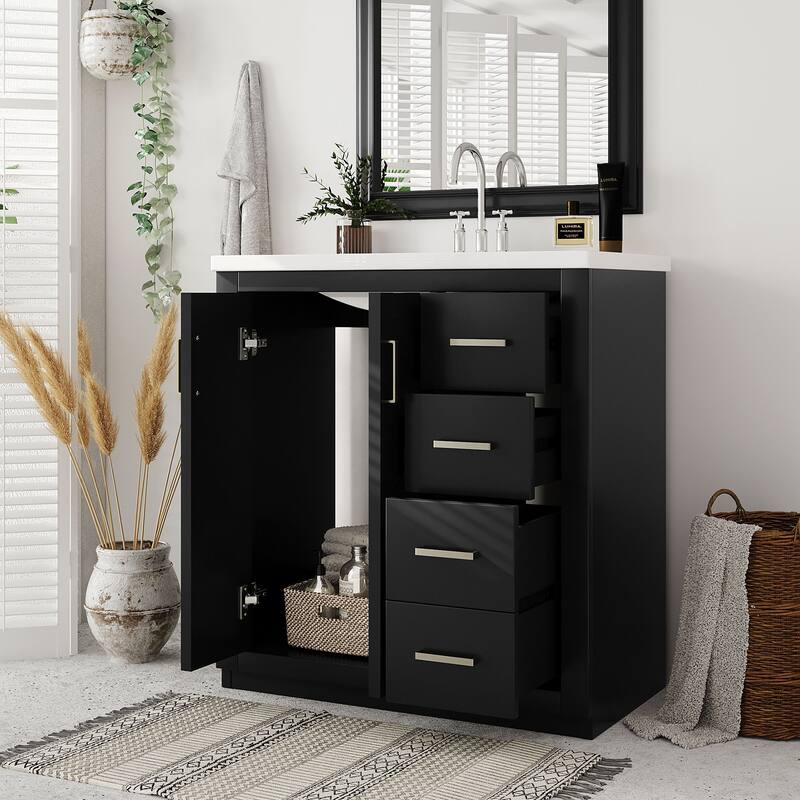 30'' Bathroom Vanity with Resin Sink Combo,Solid Wood Frame Bathroom Storage Cabinet with 3 Drawers& 2 Soft Closing Doors