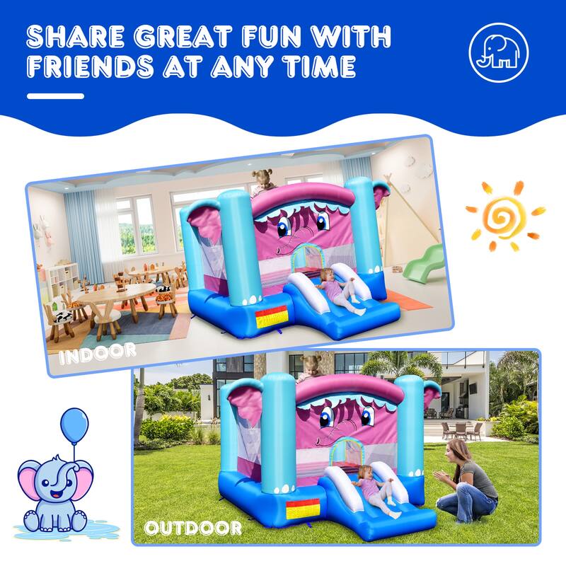 Gymax Inflatable Bounce House 3-in-1 Elephant Theme Inflatable Castle - See Details