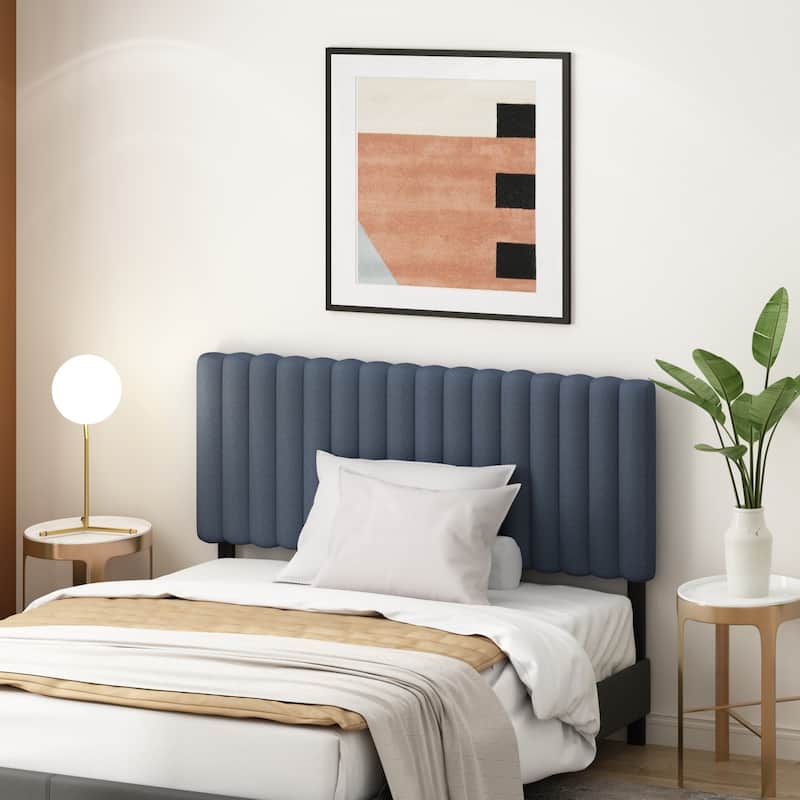 Upholstered Tufted King Size Headboard in Denim Fabric with Padded Comfort and Elegant Modern Style