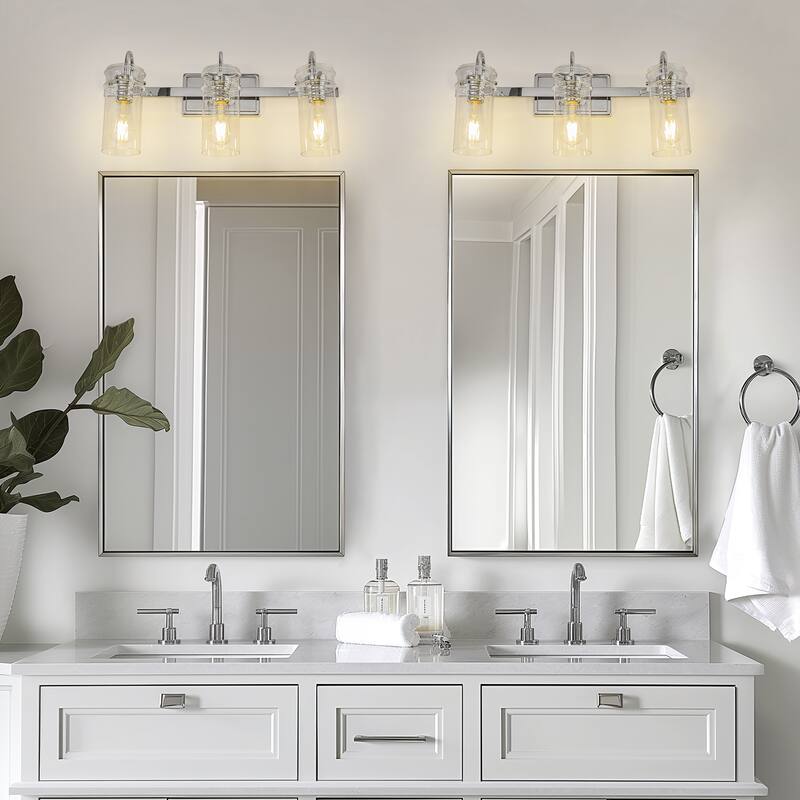 YANSUN 23.5 in. 3-Light Chrome Vanity Light Fixtures for Bathroom with Elegant Clear Glass Shades - OA-JQ31401CCH-3A**