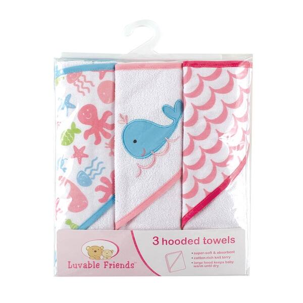 slide 1 of 1, Luvable Friends Baby Girl Cotton Terry Hooded Towels, Pink, One Size - Pink - One Size One Size - Pink