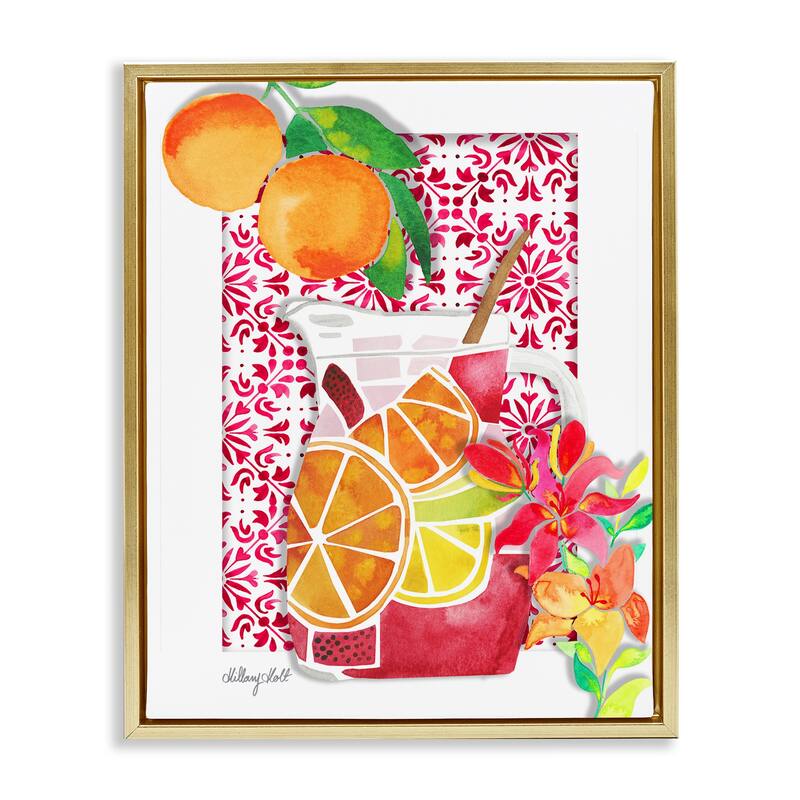 Stupell Mediterranean Sangria Drink Framed Floater Canvas Wall Art Design By Hillary Holt - 25 x 31 - Gold