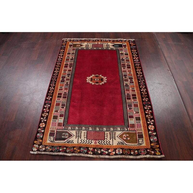 Hand Knotted Oriental 100% Wool Carpet Traditional Tribal Red Shiraz Area Rug - 5' 11'' X 4' 1''