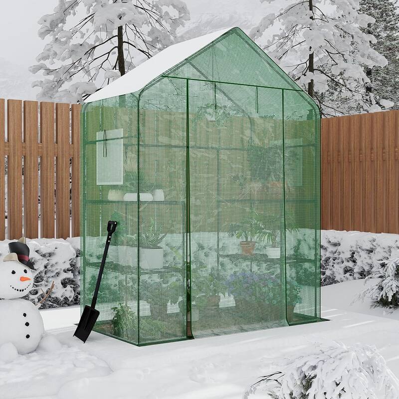 29" D Greenhouses for Outdoors with 2 Mesh Windows & 1 Roll-Up Zipper Door