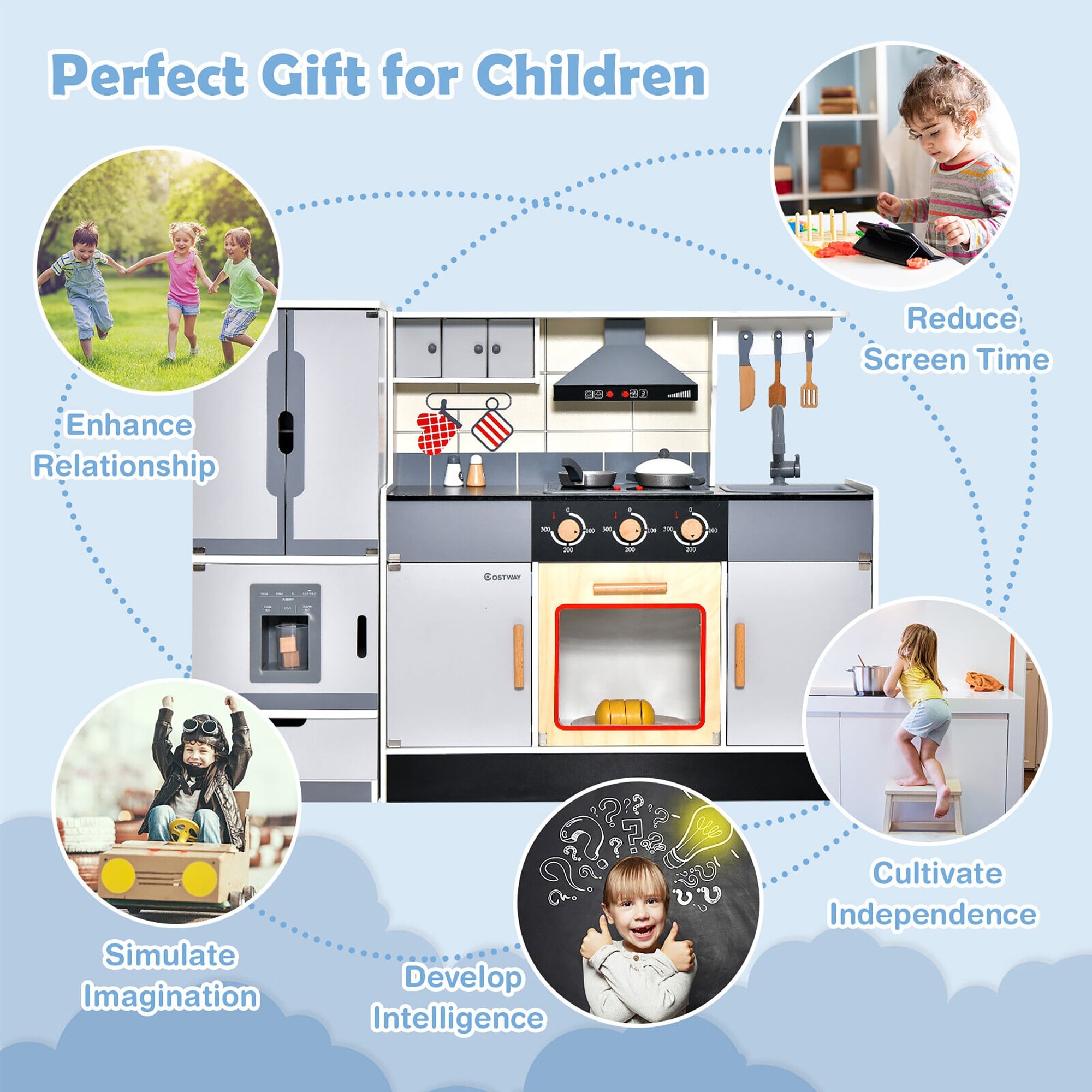 Gymax Kids Wooden Pretend Play Kitchen Toddlers Toy with
