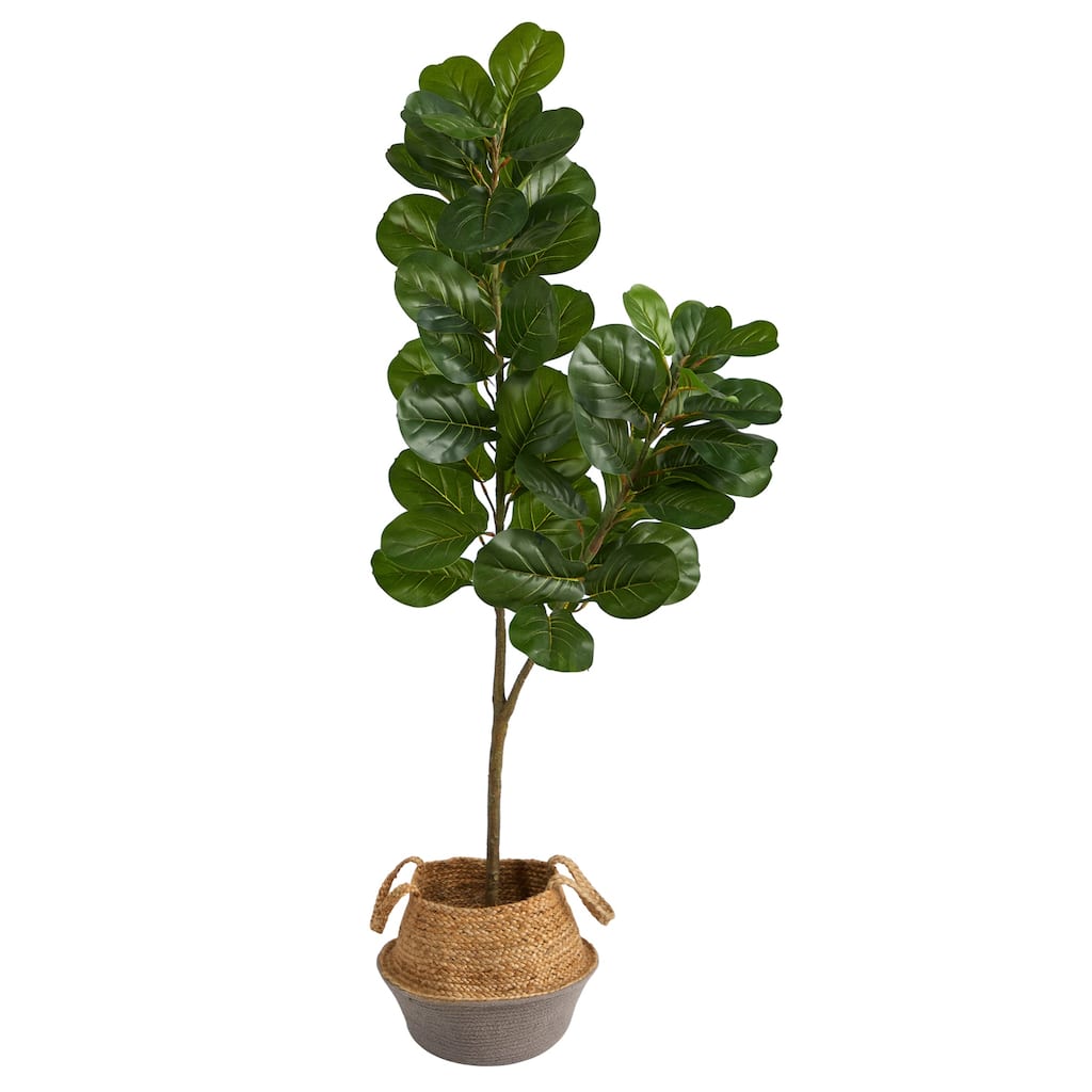 Artificial Fiddle Leaf Fig Tree 4.5ft with Planter - Indoor Fake Plant Home Decor - Green - 51-60 Inches