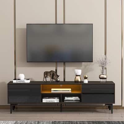Stylish TV Console with LED Remote Control Lights - 13.78 x 62.99 x 17.72