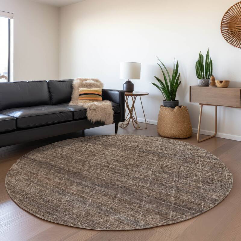 Machine Washable Indoor/ Outdoor Trellis Ombre Chantille Rug - Coffee - 8' x 8'