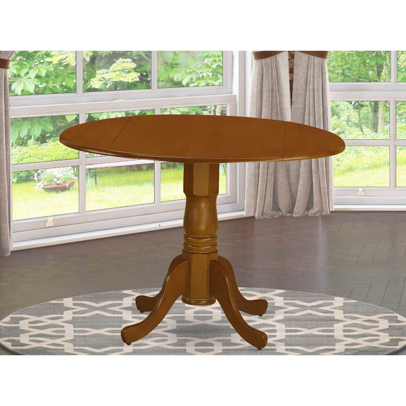 East West Furniture Dublin Kitchen Dining Table - a Round Wooden Table Top with Dropleaf & Pedestal Base, (Finish Options) - DLT-SBR-TP
