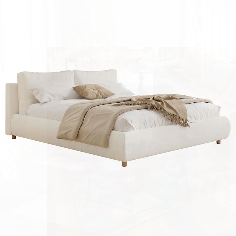 Upholstered Platform Bed with Curve-Shaped Design Headboard