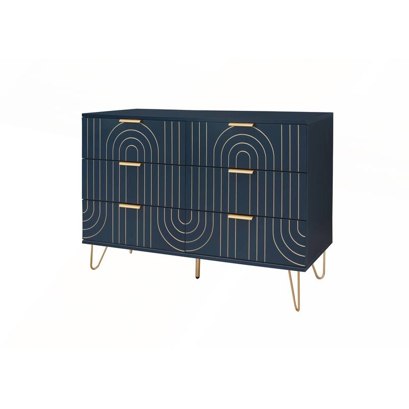 Modern 6 Drawer Dresser with Metal Handles