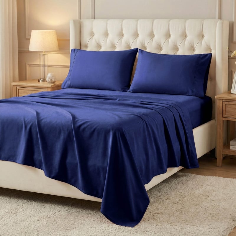 Superior 300 Thread Count Percale Cotton Deep Pocket Bed Sheet Set - California King - Crown Blue