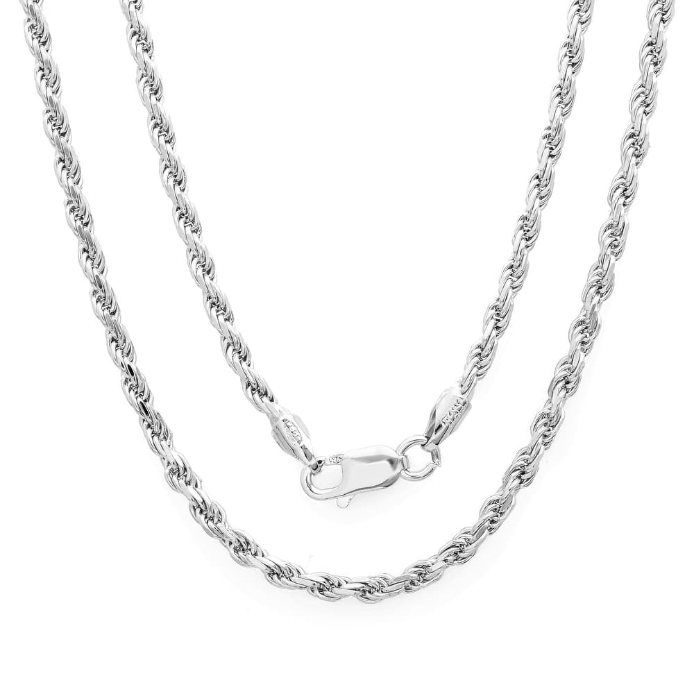 Roberto Martinez Sterling Silver 2.25mm Diamond-cut Rope Chain (16"-30") - White