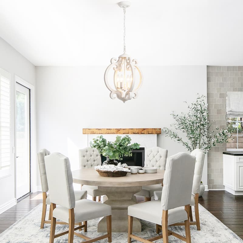 4-Light Antique Wood French Country Chandelier Vintage Pendant for Dining Room