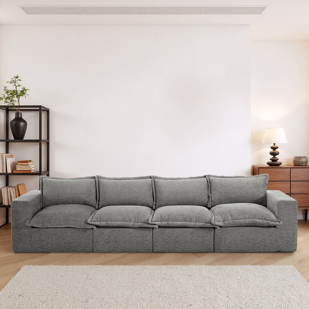 147.9" W Pillow-Top Chenille Upholstered Sofa Comfy Cloud 4 Seater Sofa