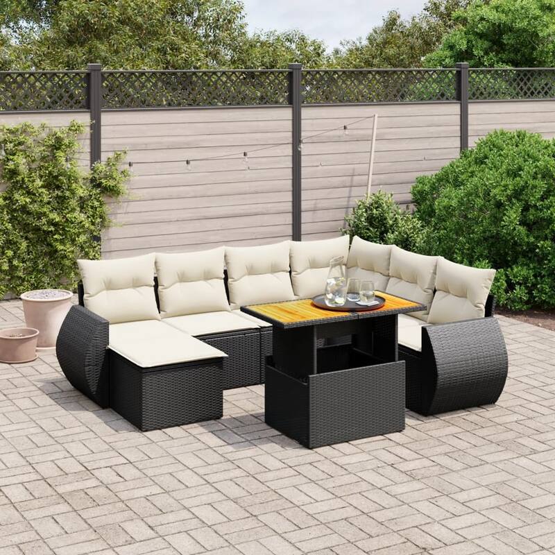 vidaXL Patio Sofa Set with Cushions Outdoor Sofa Sections 8 Piece Poly Rattan - 21.7 x 39.4 x 28.7 - Black  - form2