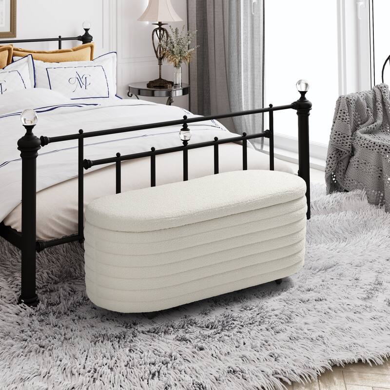 Bayville Sherpa Polyester Flip Top Storage Ottoman - 42" - Cream