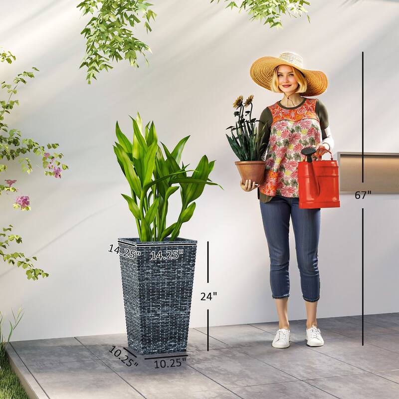 Rattan Flower Pots, Self-Drainage, PP Plastic, No Assembly Required - Grey