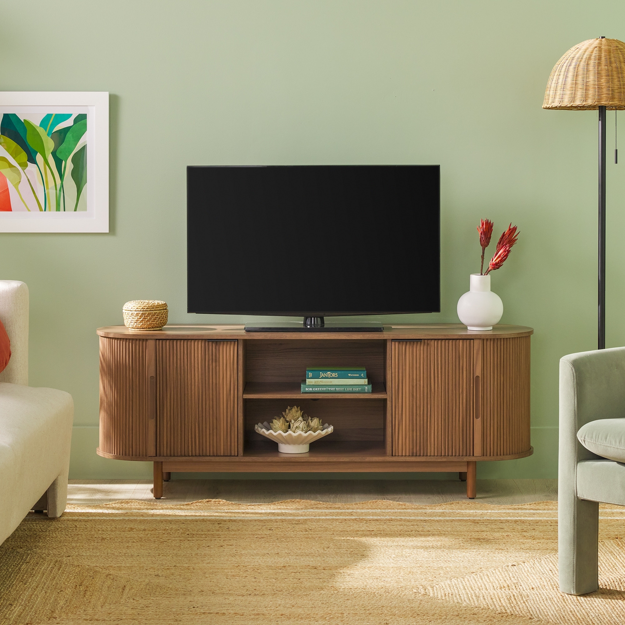 Walker Edison Modern Reeded 60-inch TV Stand with Rounded Edges