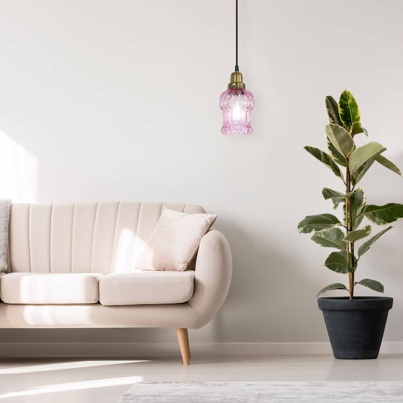 Baptiste River of Goods Purple/Yellow/Green and Gold Glass and Metal 4.5-Inch Pendant Light with Adjustable Hanging Cord