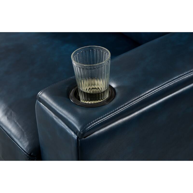 93.7" Modern Style Sofa Faux Leather Couch,Square Arm Sofa With Cup Holder,Storage Sofa,Upholstered PU Leather