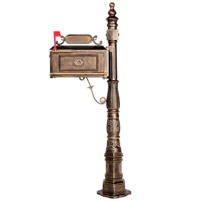 Decorative Large Mailbox with Post Antique Bronze Cast Aluminum