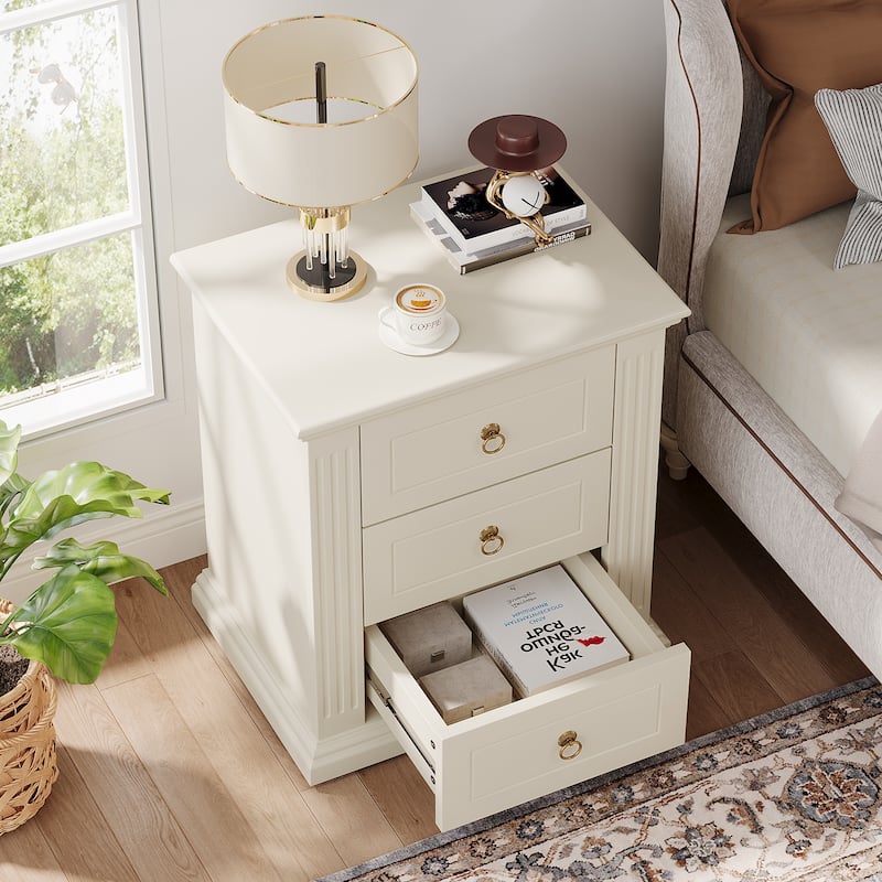 3 Drawer Nightstand, Wood White Night Stand, Modern Bedside Table Side End Table for Bedroom