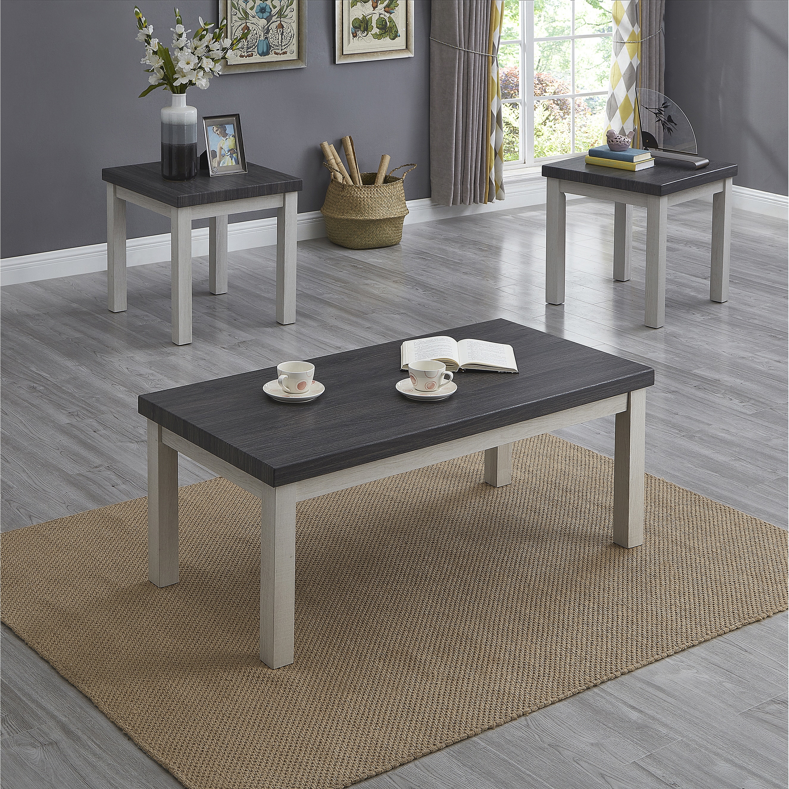 Ronan Two Tone Wood 3 Piece Living Room Table Set Overstock 32064129
